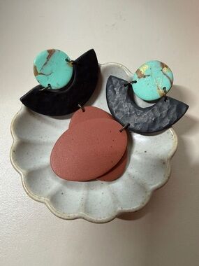 Hearth & Hand Mint Turquoise, Black & Terracotta Statement Dangle Earrings